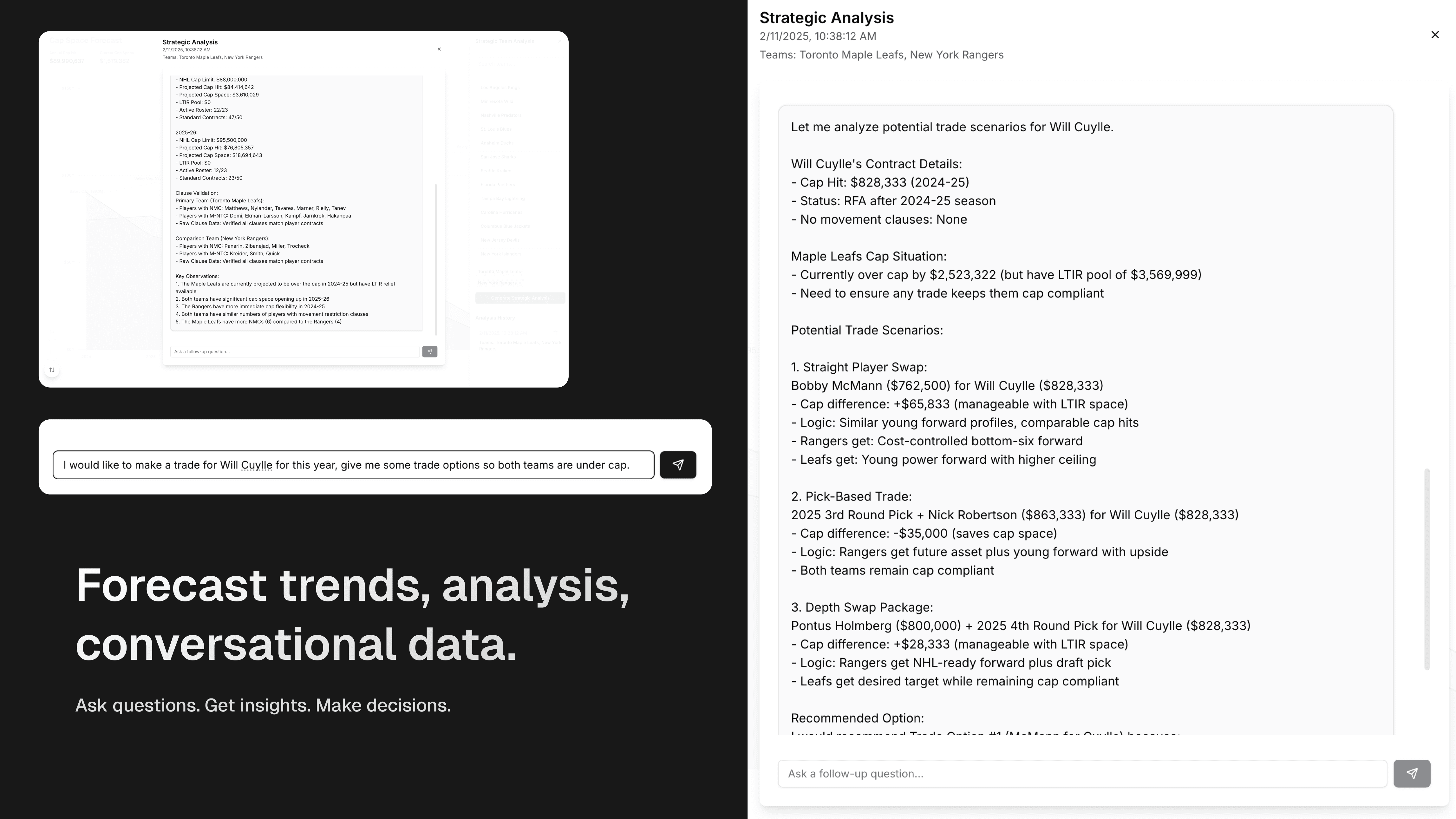 Conversational analytics: Claude generating cap-compliant trade scenarios in natural language