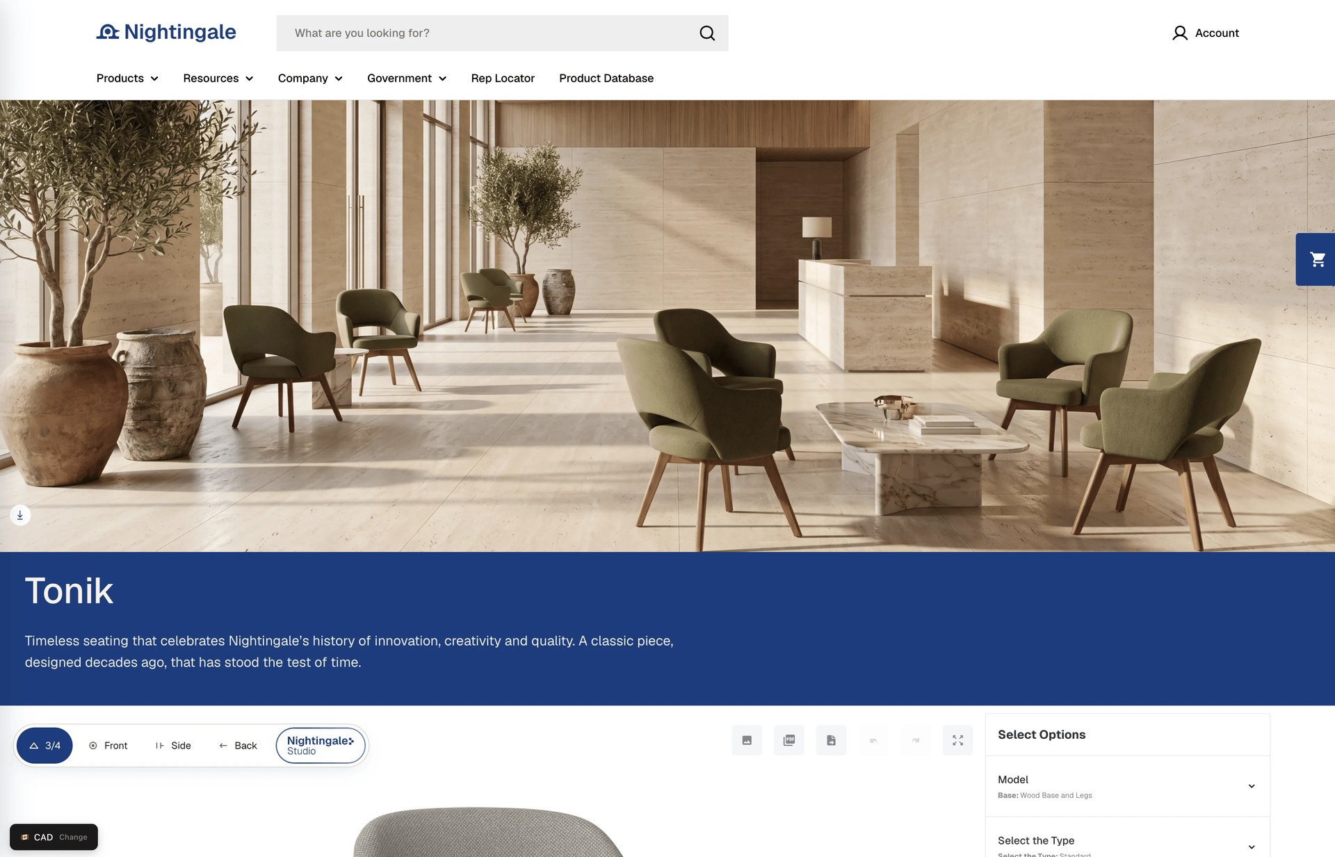 The Tonik product page: lifestyle hero into the 3D configurator