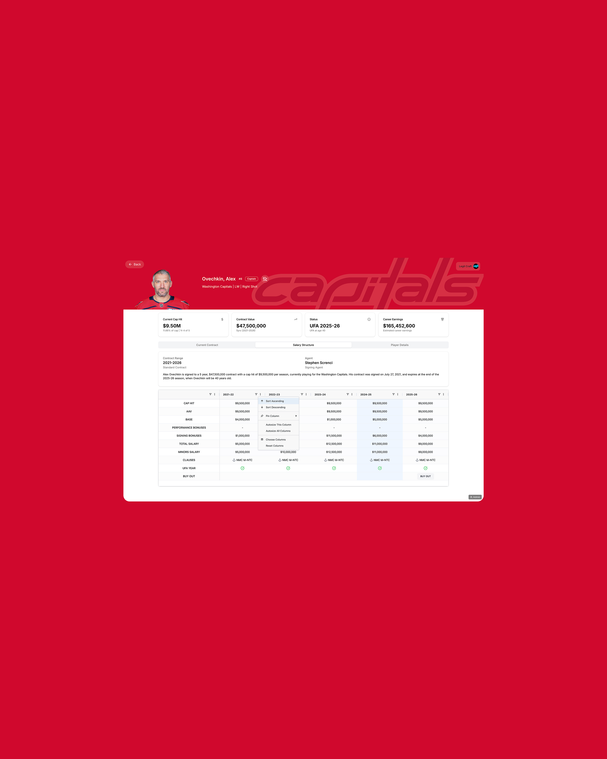 NHL Cap Management Software